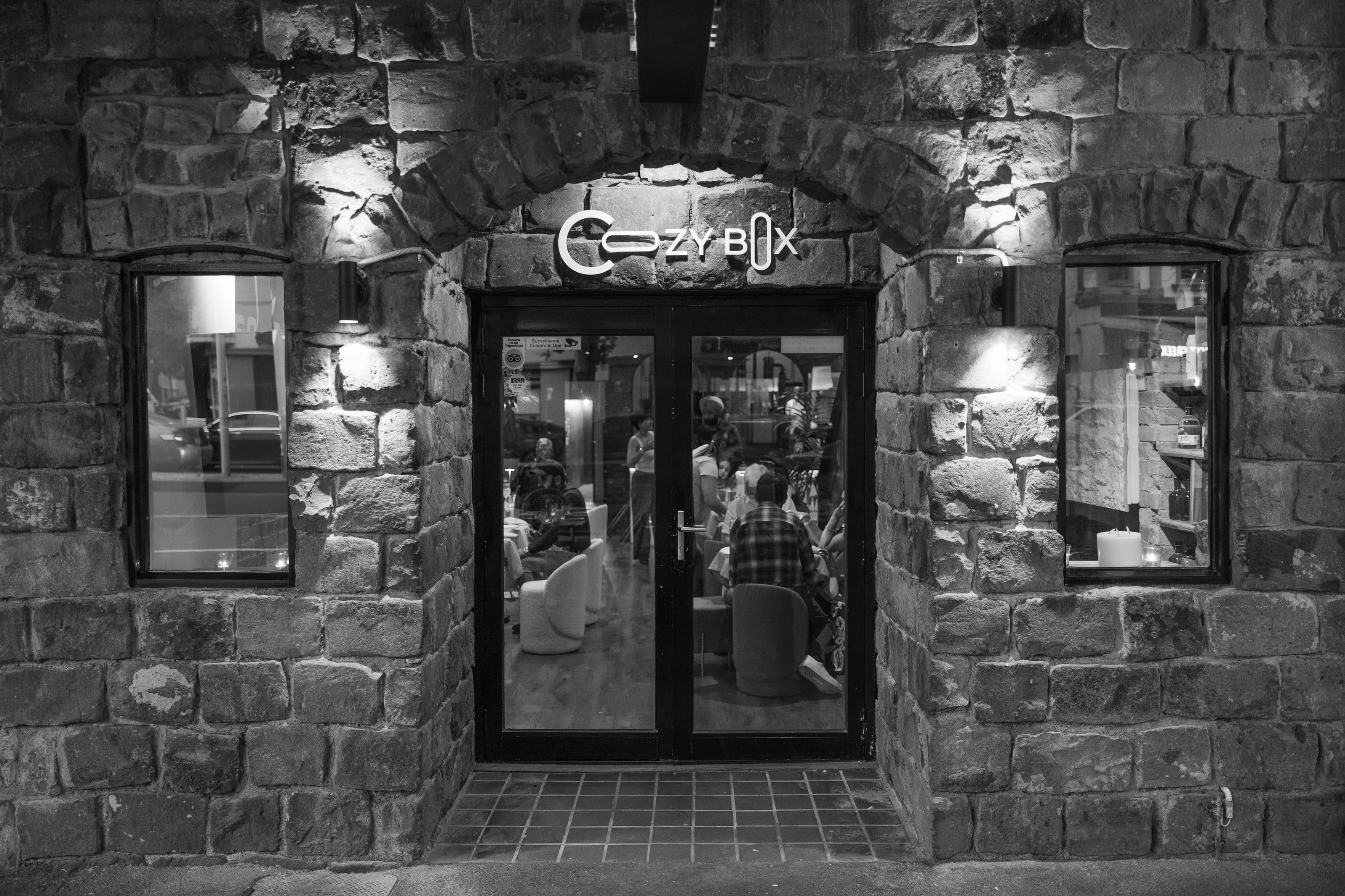 The door to CozyBox at Fossey's Distillery